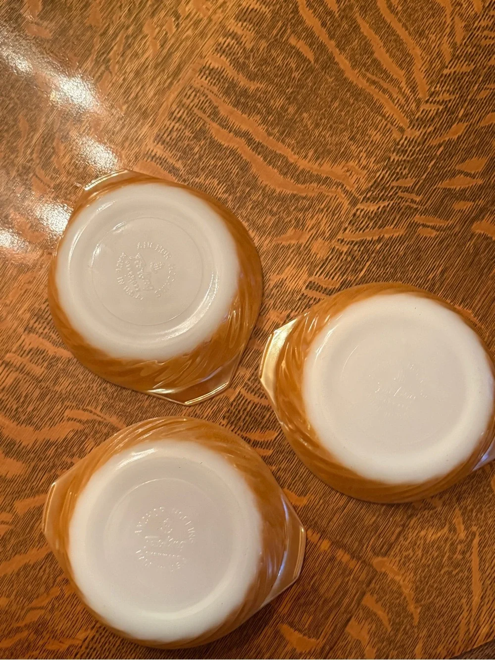 Vintage Anchor Hocking Fire-King Peach Lustre Swirl Bowls Set of 3 MCM